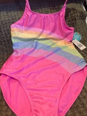 Girls' Pink Rainbow Stripe One-Piece Swimsuit
